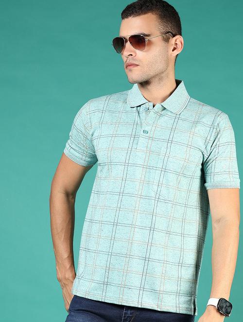 men ai aqua checkered short sleeve regular fit polo t-shirt - 21853884 - Standard Image - 0