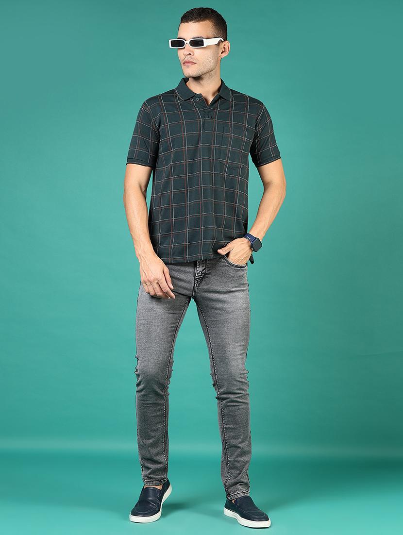 men teal checkered short sleeve regular fit polo t-shirt - 21853889 - Standard Image - 4