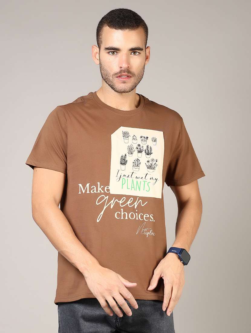 men front print round neck regular fit t-shirt - 21853913 - Standard Image - 1
