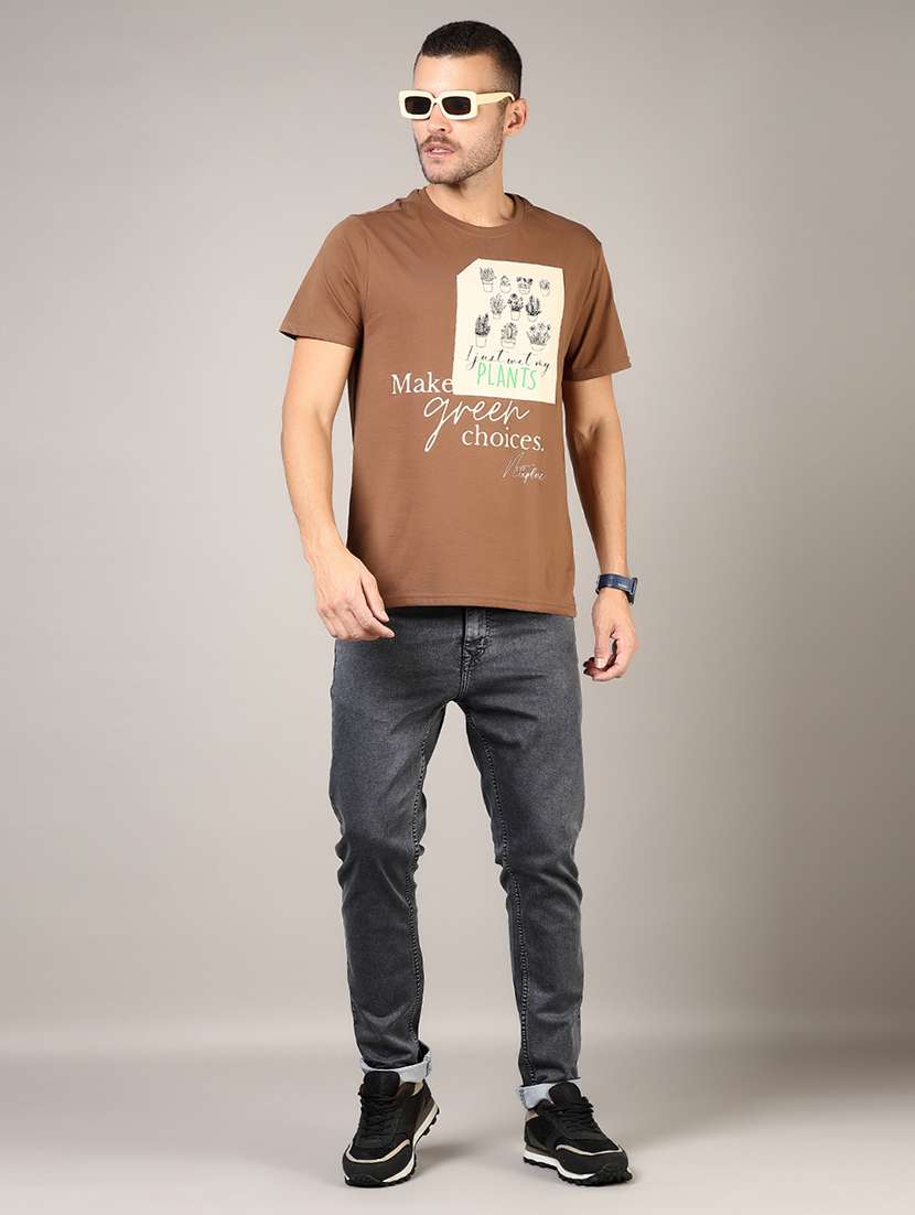 men front print round neck regular fit t-shirt - 21853913 - Standard Image - 4