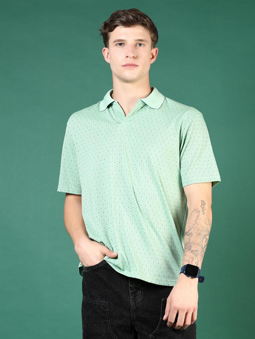 men green printed short sleeve regular fit polo t-shirt - 21853932 - Standard Image - 1