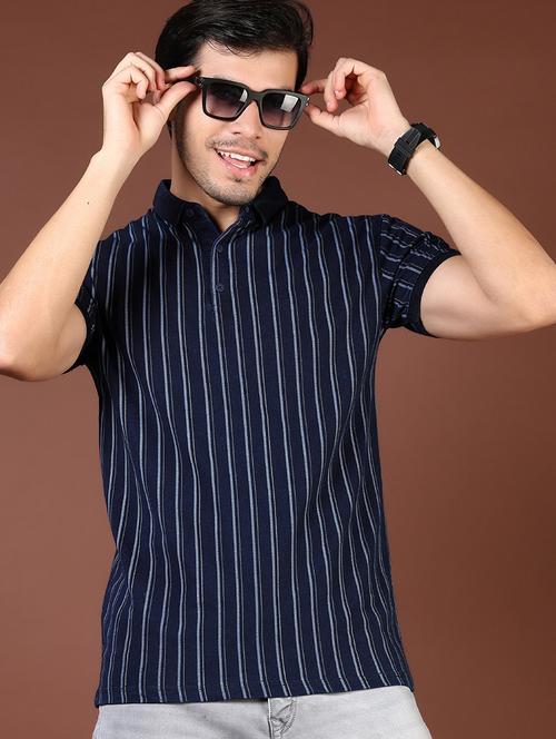 men blue stripes short sleeve regular fit polo t-shirt - 21853996 - Standard Image - 0