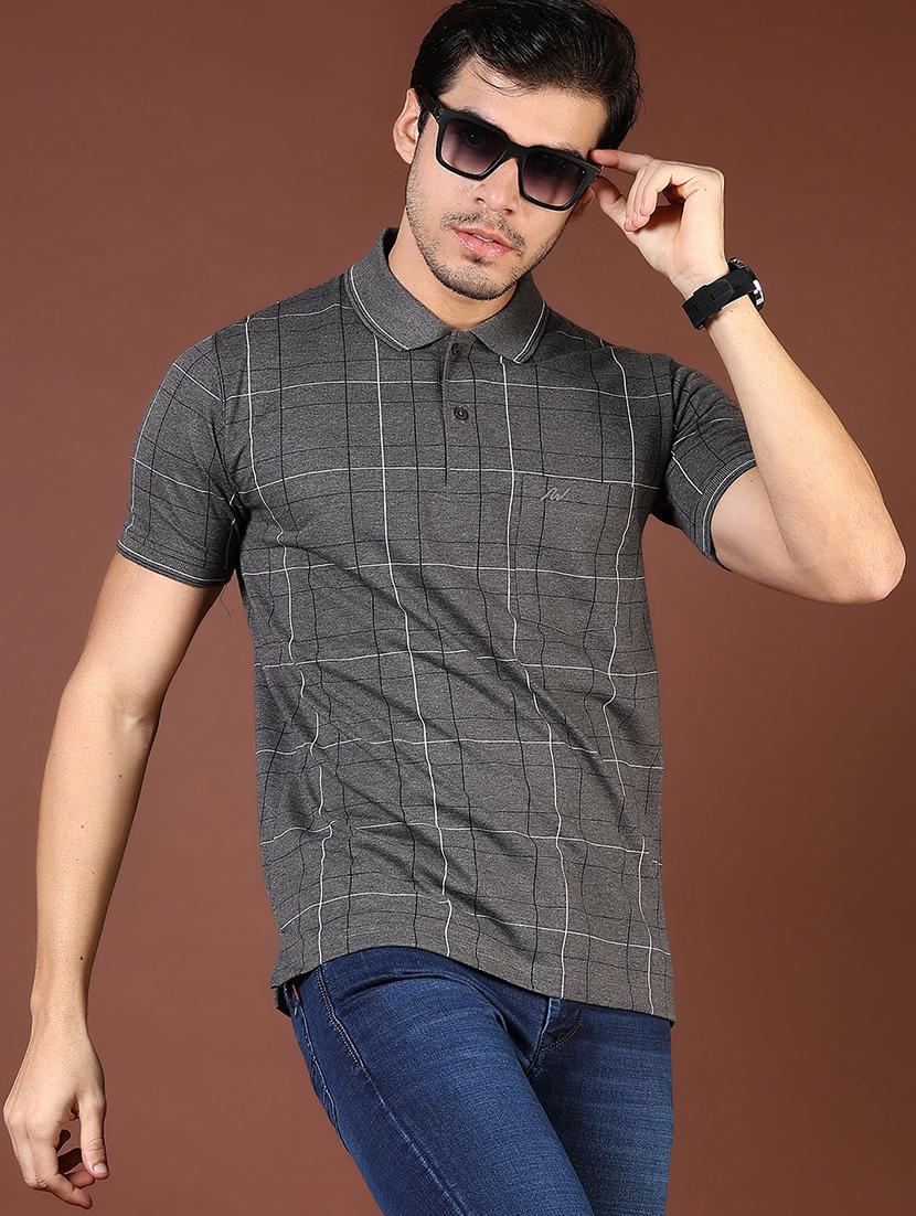 men checkered short sleeve regular fit polo t-shirt
