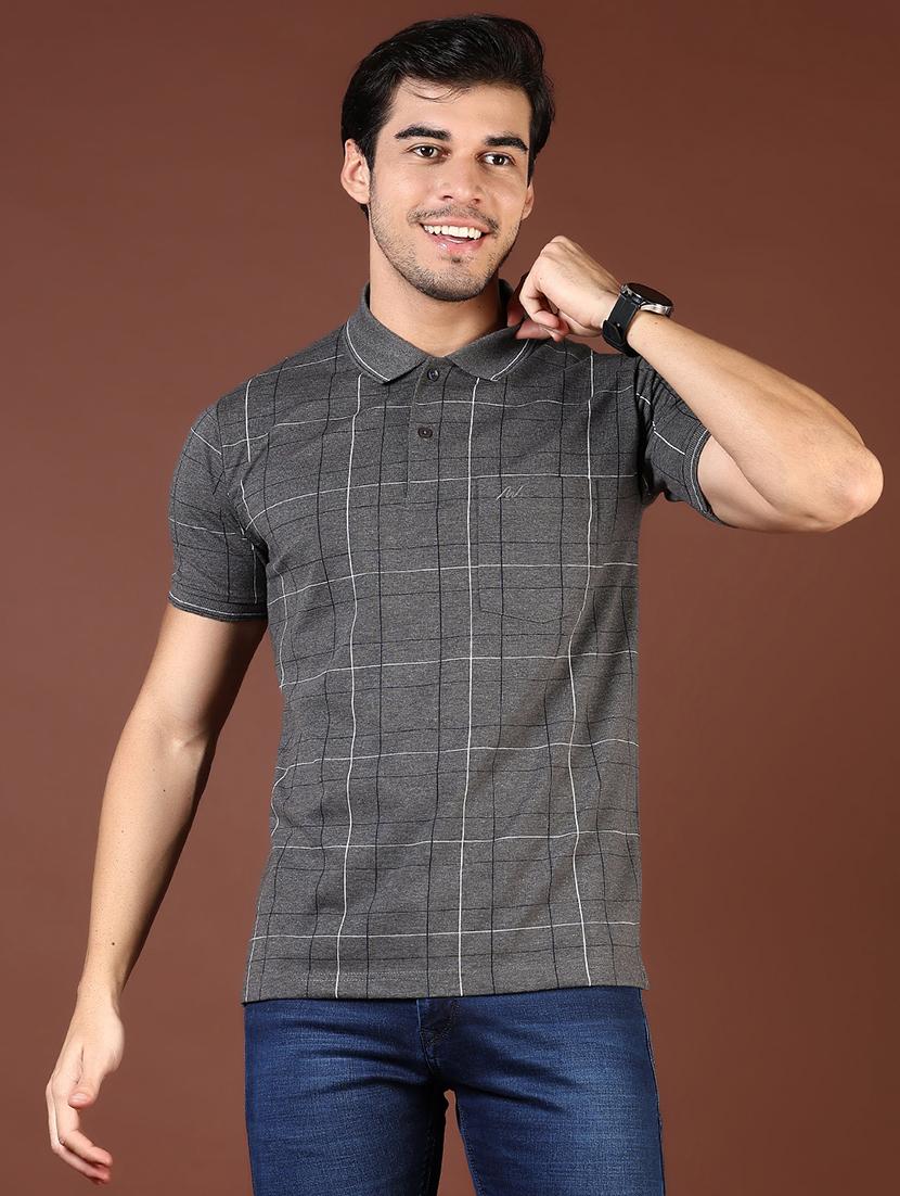 men checkered short sleeve regular fit polo t-shirt - 21854001 - Standard Image - 1