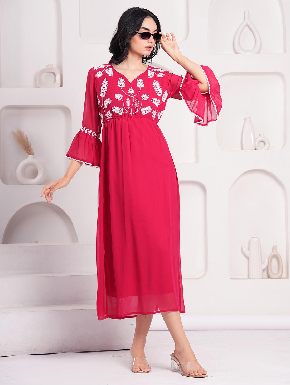 women embroidered bell sleeves fit & flare dress - 21854035 -  Zoom Image - 0