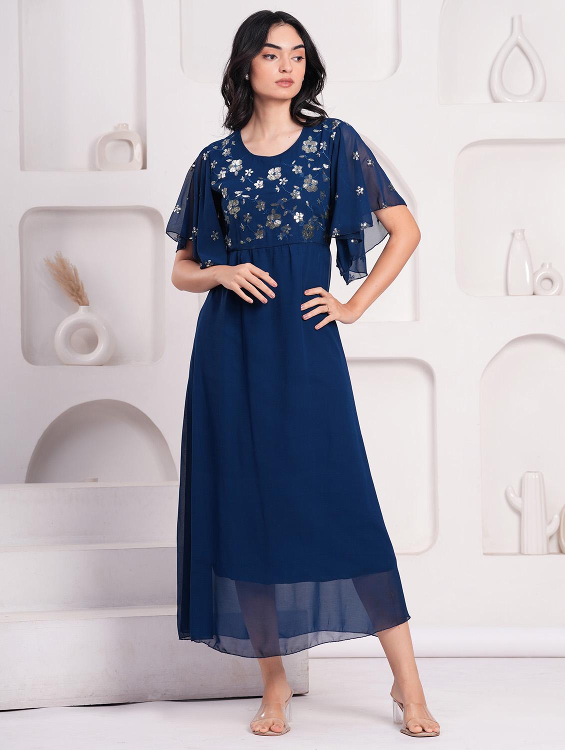 women embellished flared sleeves a-line dress - 21854036 - Standard Image - 1