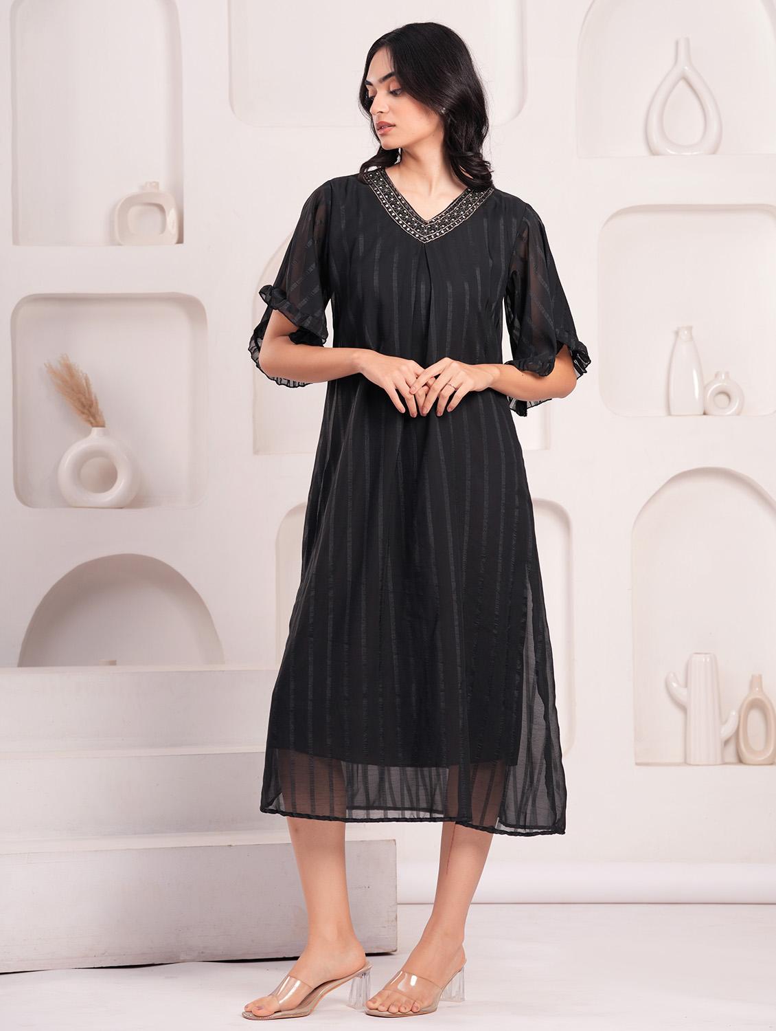 women self designed short sleeves a-line dress - 21854040 -  Standard Image - 1