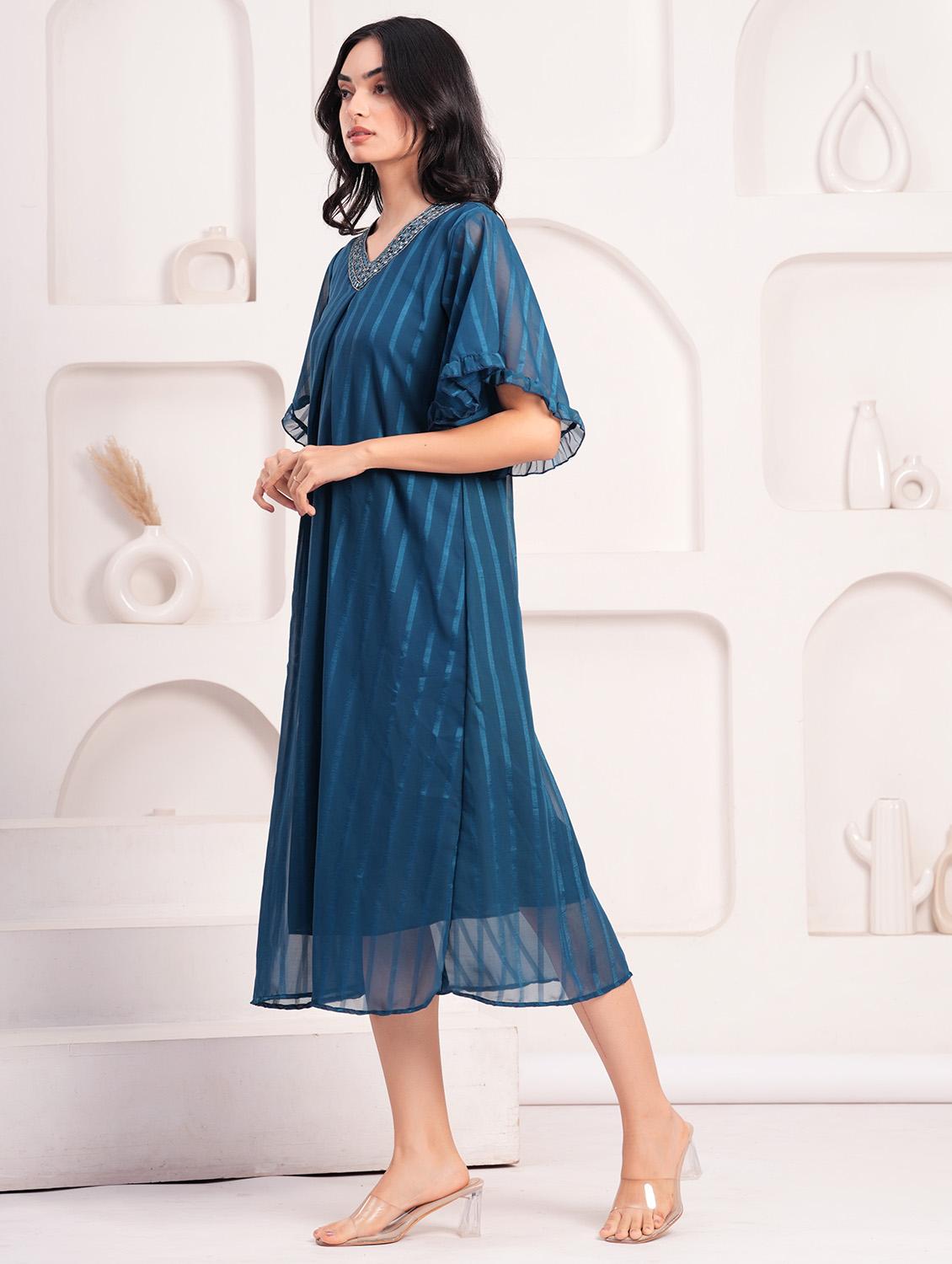 women self designed short sleeves a-line dress - 21854041 - Standard Image - 1