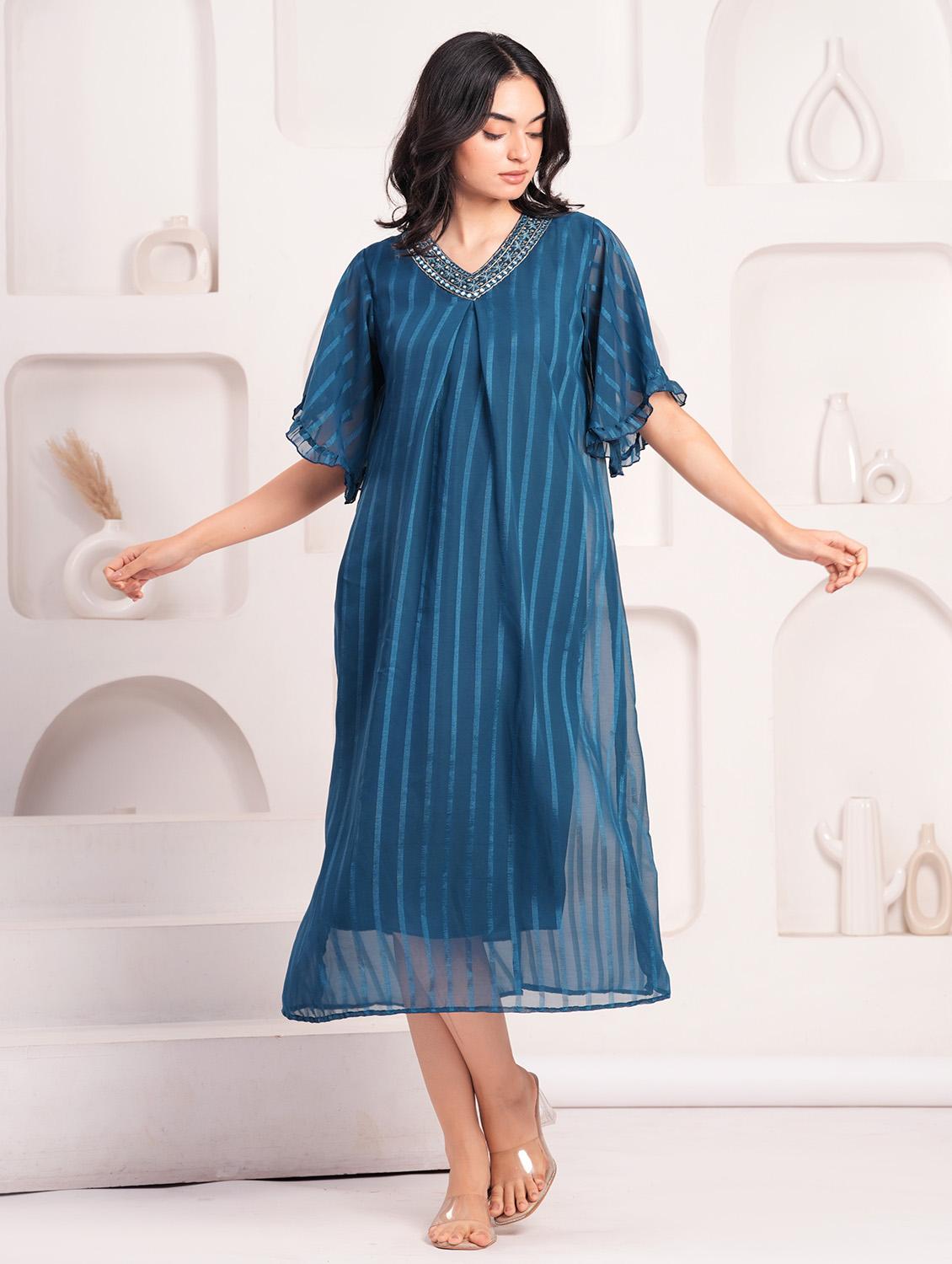 women self designed short sleeves a-line dress - 21854041 - Standard Image - 4