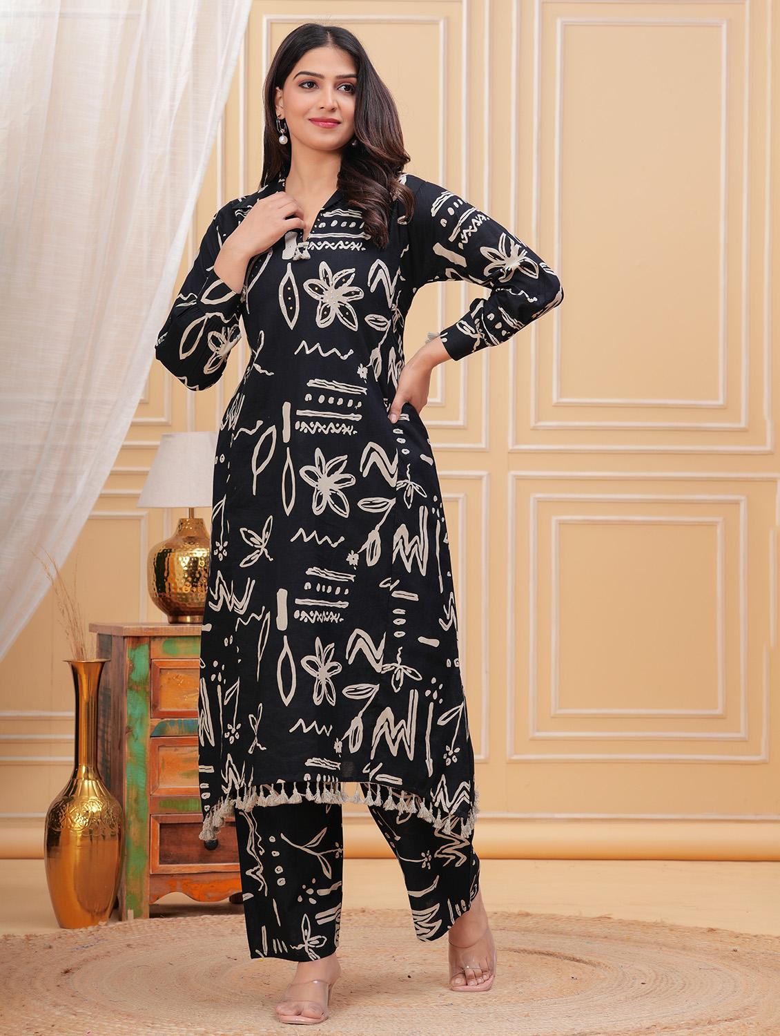 women black long sleeve kurta palazzo set - 21854059 - Standard Image - 1