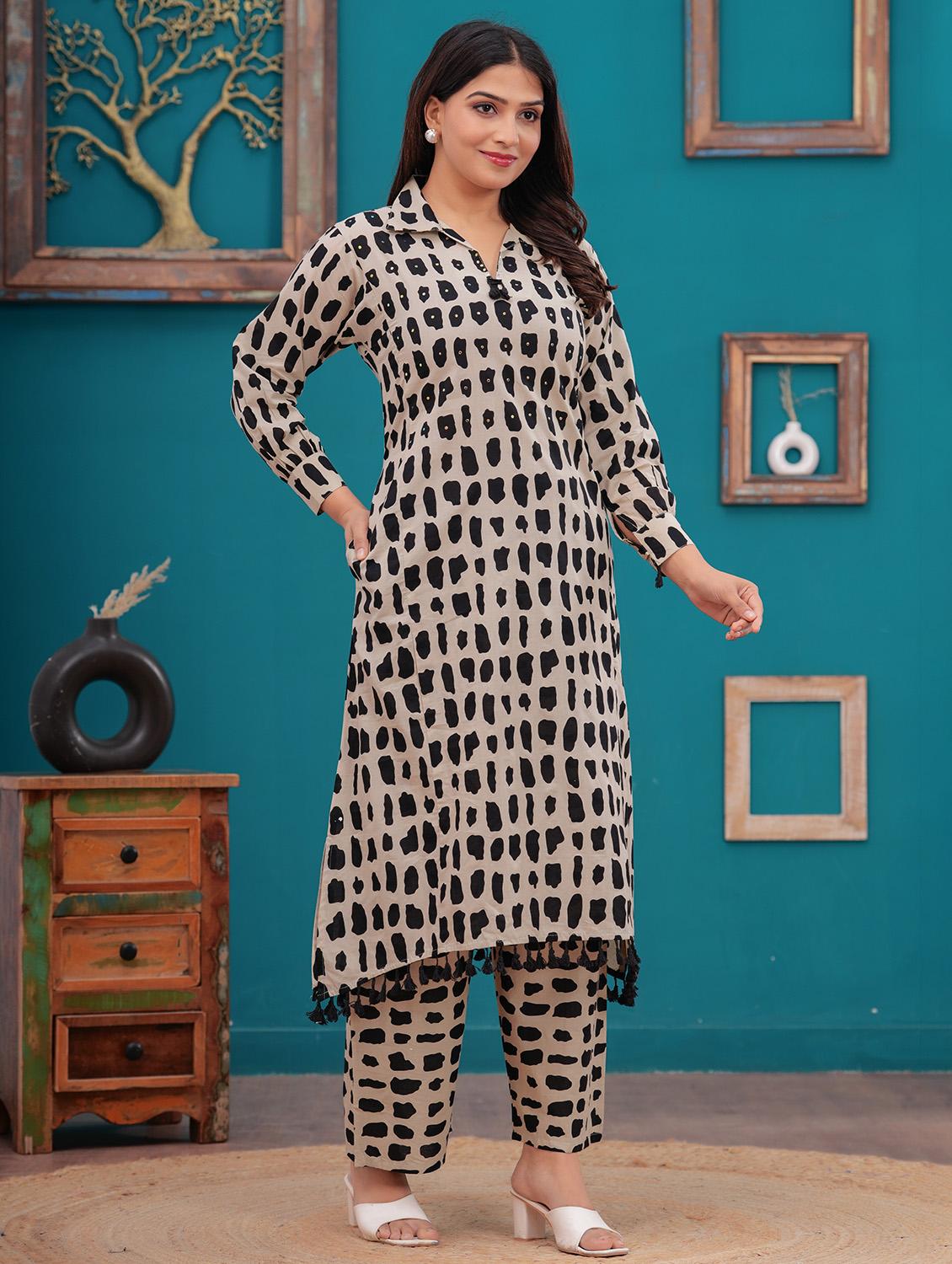 women cream long sleeve kurta palazzo set - 21854060 - Standard Image - 1