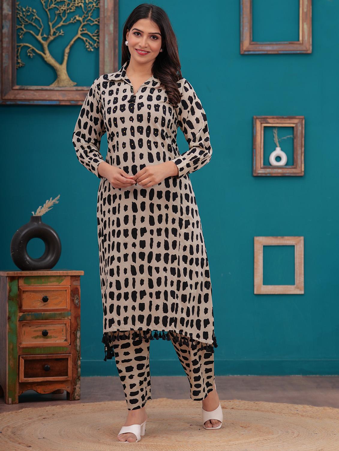 women cream long sleeve kurta palazzo set - 21854060 - Standard Image - 4