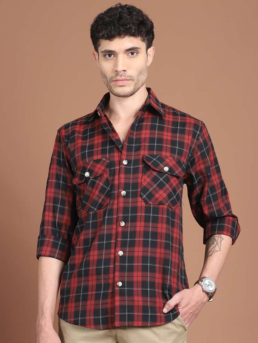 men checkered long sleeve regular fit casual shirt