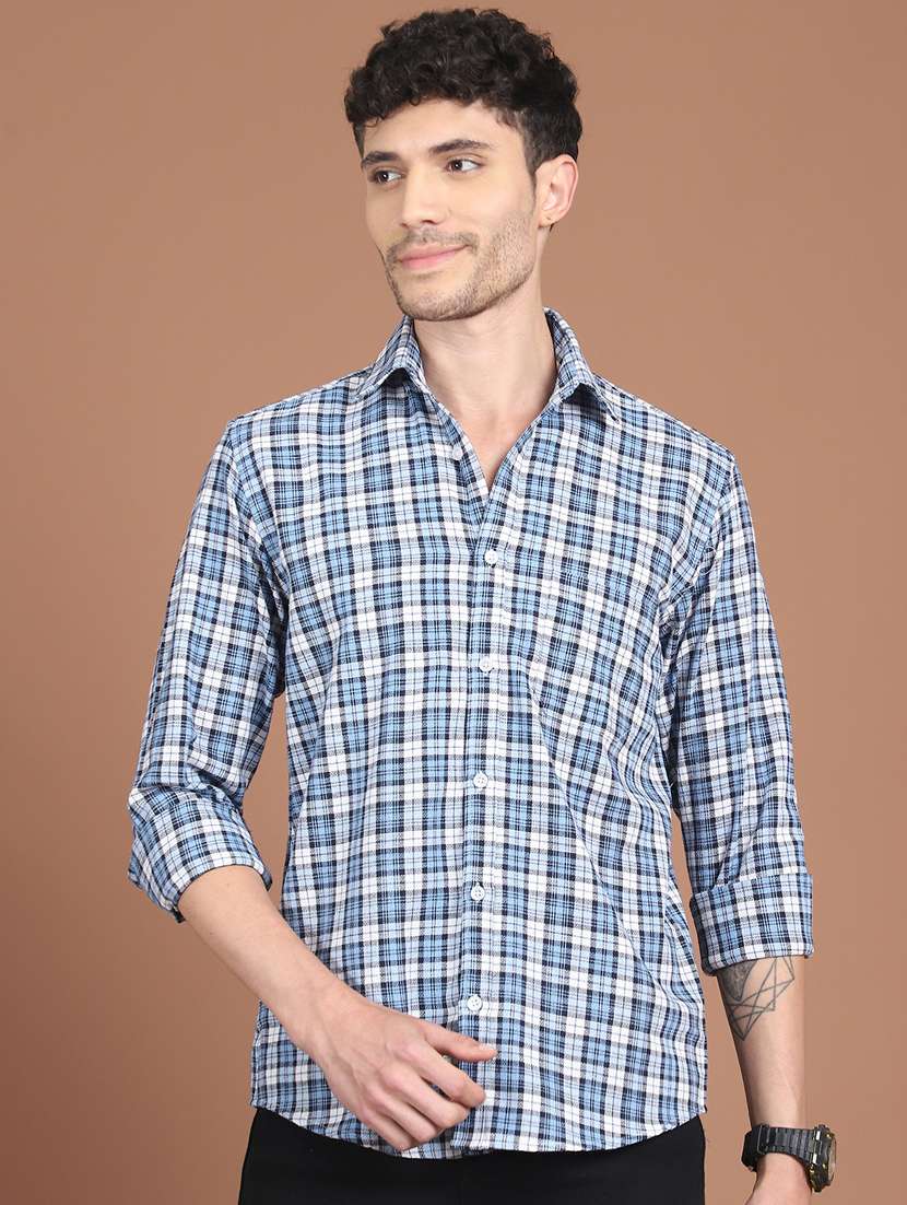 men checkered long sleeve regular fit casual shirt