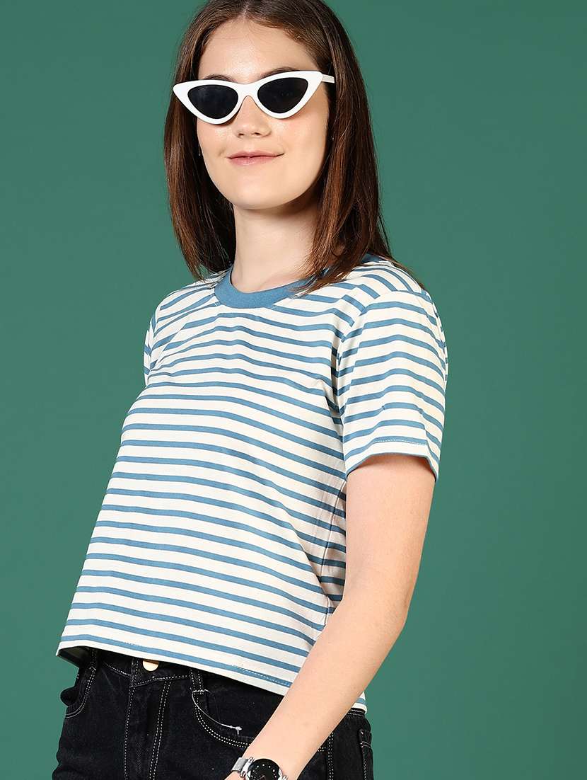 women striped short sleeve regular fit t-shirt