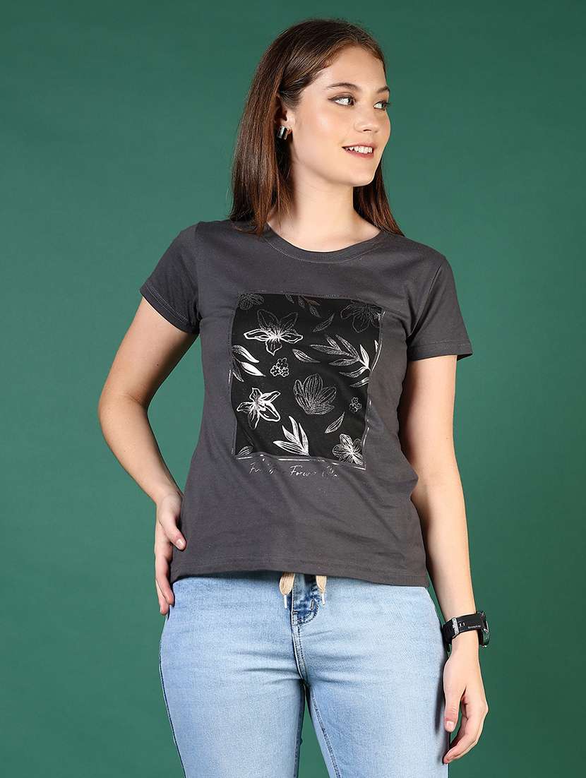 women front print round neck t-shirt - 21854120 -  Standard Image - 1