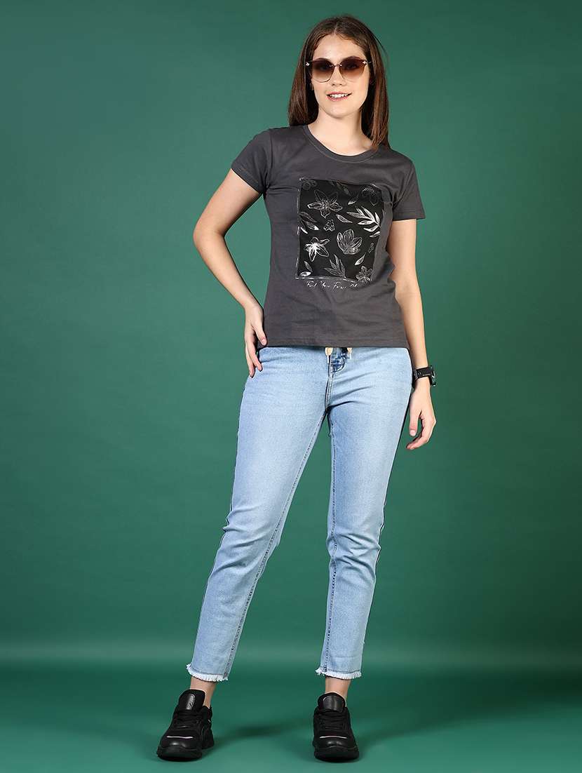 women front print round neck t-shirt - 21854120 -  Standard Image - 4