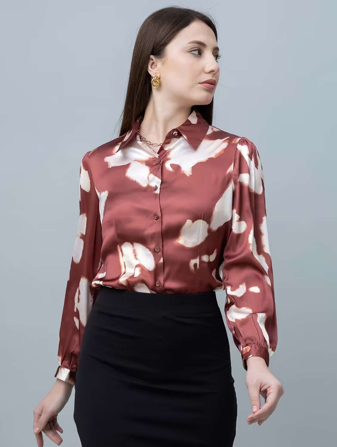 women printed long sleeves regular shirt