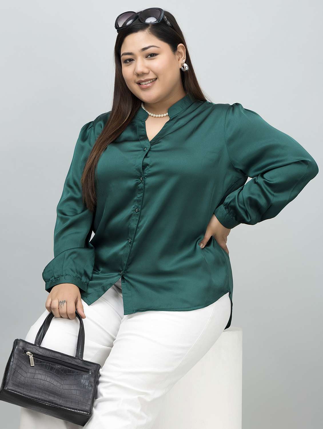 women plus size solid long sleeves shirt