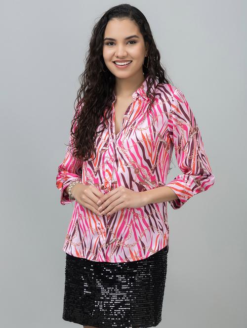 women printed three quarter sleeves regular fit shirt - 21854192 - Standard Image - 0