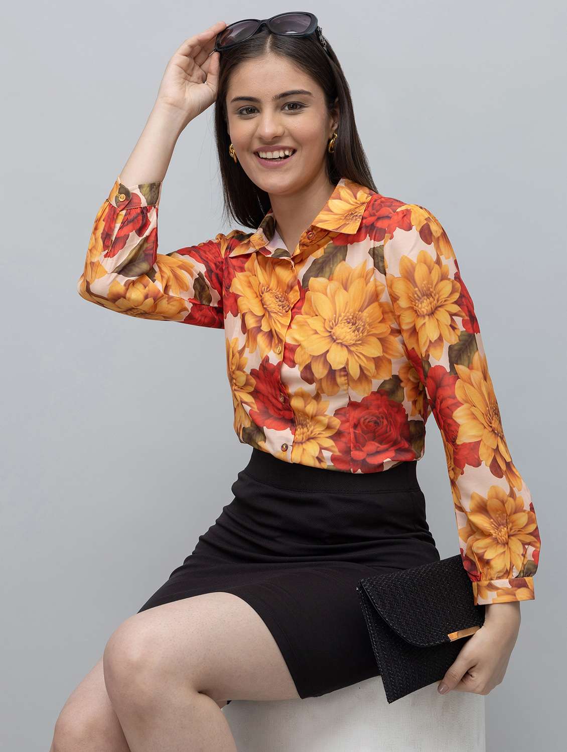 women floral print long sleeves regular fit shirt