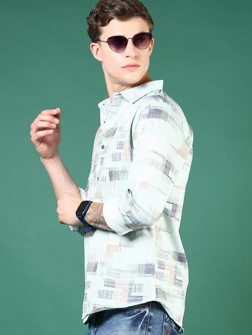 men green printed long sleeve regular fit casual shirt - 21854229 - Standard Image - 1