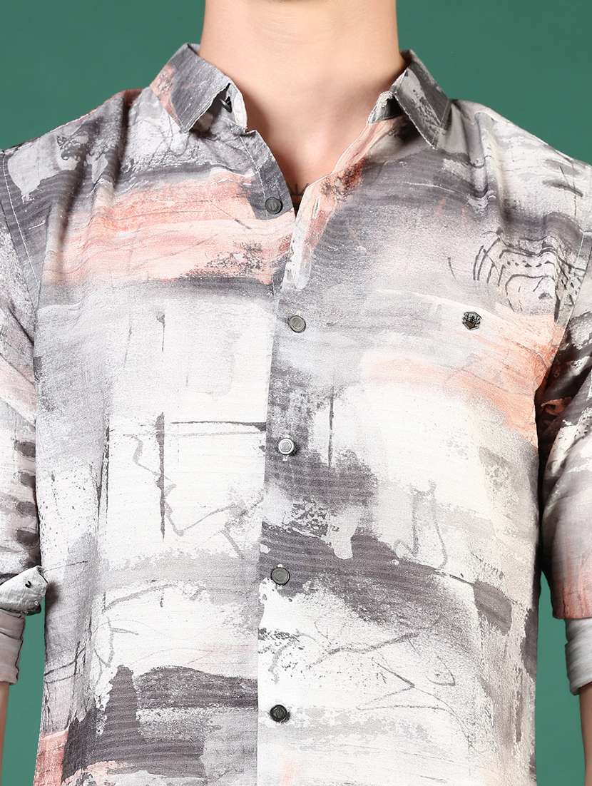men grey printed long sleeve regular fit casual shirt - 21854230 -  Standard Image - 4