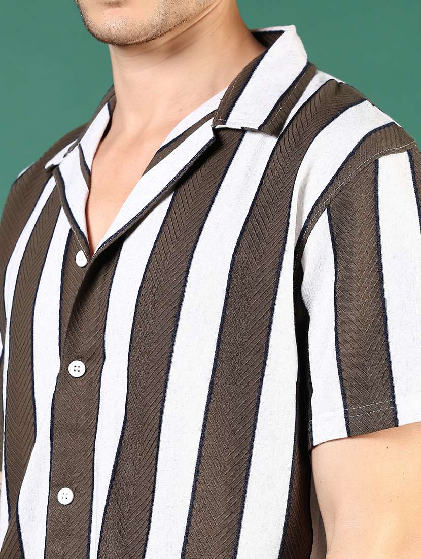 men brown stripes short sleeve regular fit t-shirt - 21854232 -  Standard Image - 4
