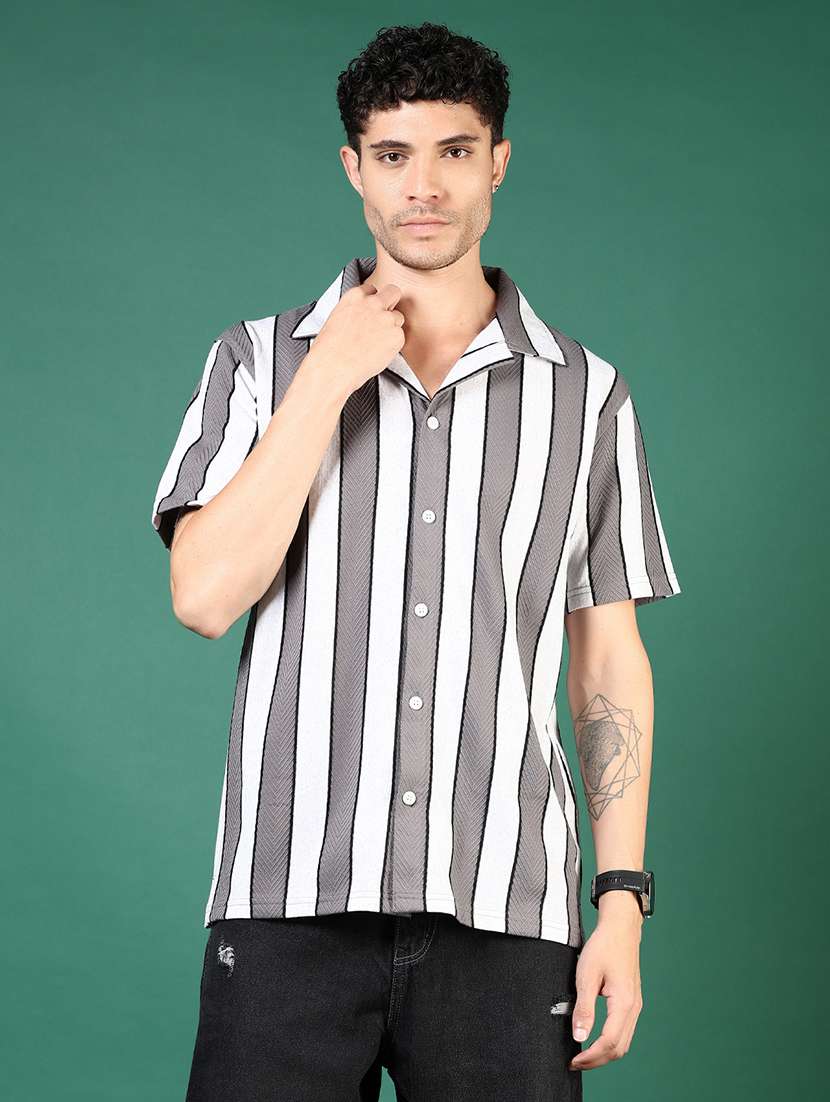men grey stripes short sleeve regular fit t-shirt - 21854233 -  Standard Image - 1
