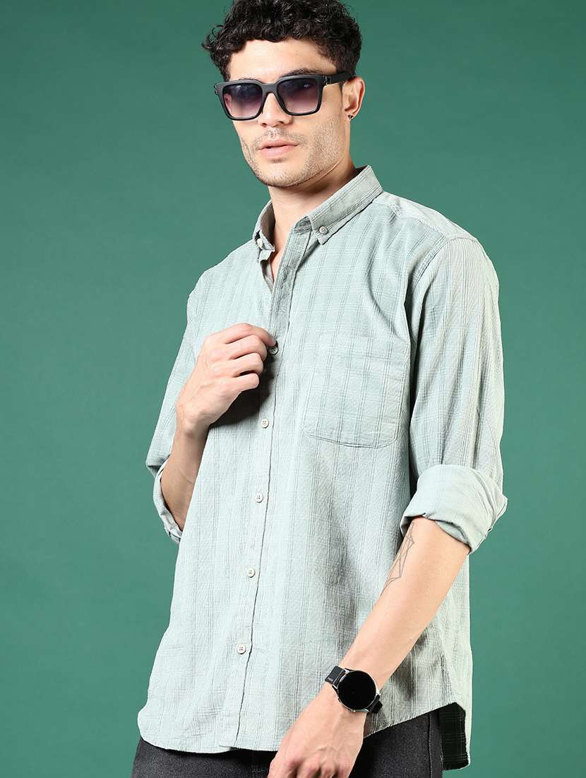 men green stripes long sleeve regular fit casual shirt