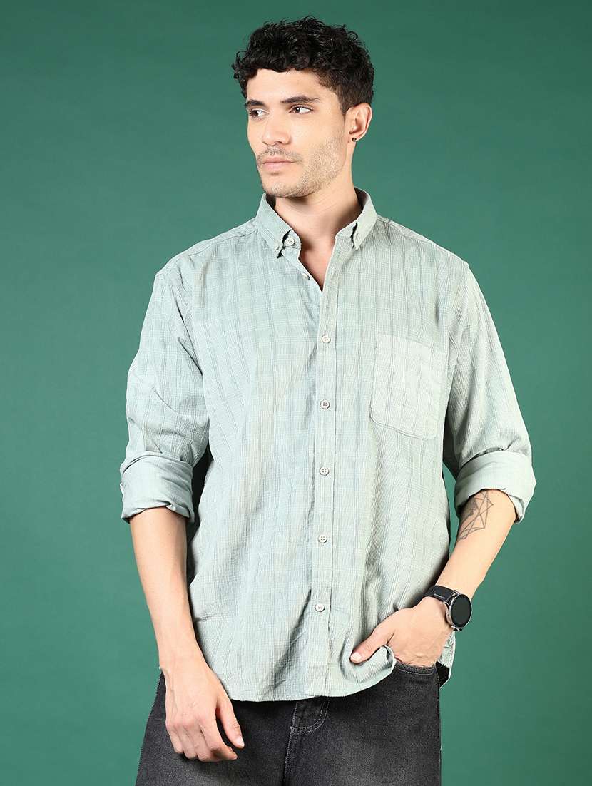 men green stripes long sleeve regular fit casual shirt - 21854235 -  Standard Image - 1