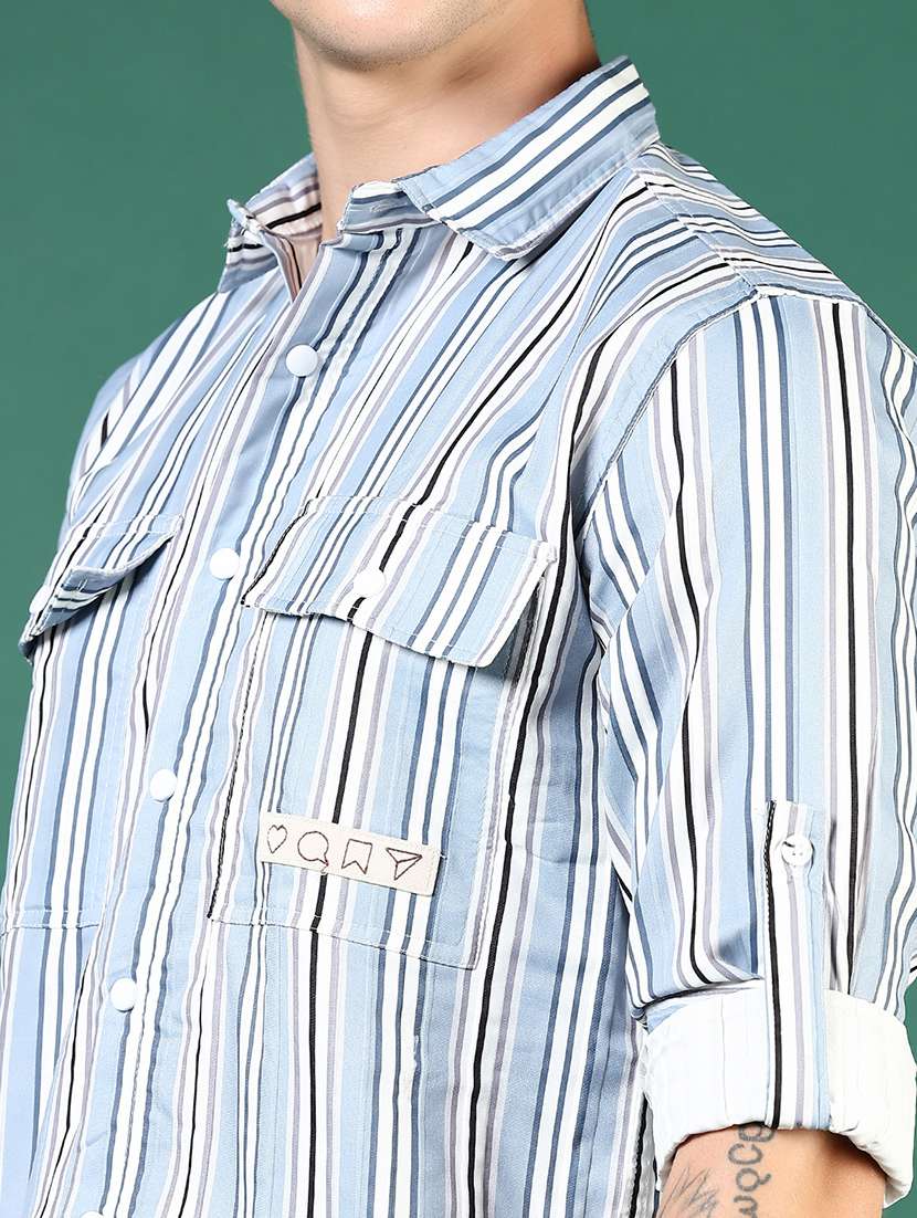 men blue stripes long sleeve regular fit casual shirt - 21854236 -  Standard Image - 4