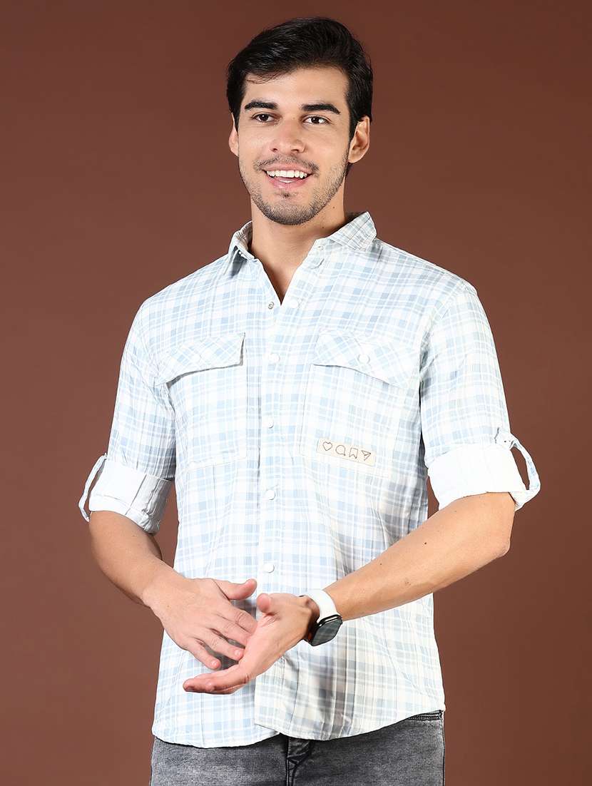 men blue checked long sleeve regular fit casual shirt - 21854239 -  Standard Image - 1