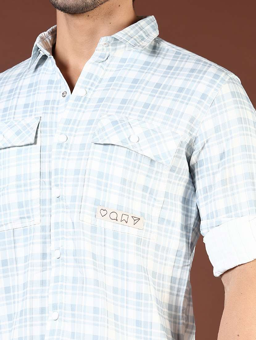 men blue checked long sleeve regular fit casual shirt - 21854239 -  Standard Image - 4
