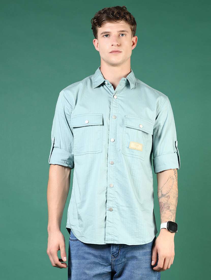 men blue solid long sleeve regular fit casual shirt - 21854242 -  Standard Image - 1
