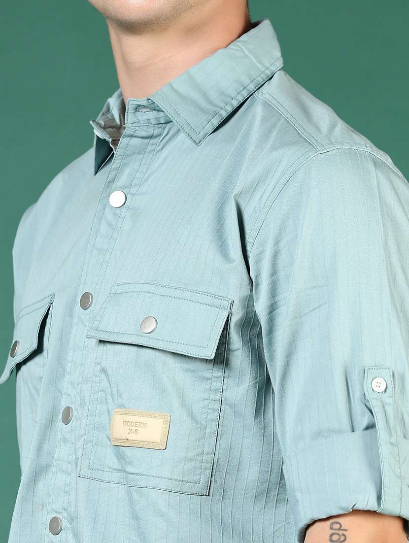 men blue solid long sleeve regular fit casual shirt - 21854242 -  Standard Image - 4