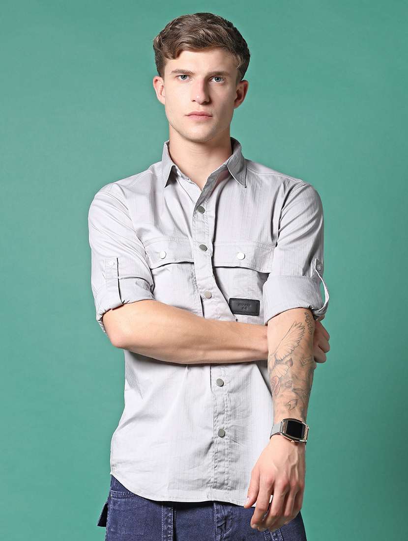 men grey solid long sleeve regular fit casual shirt  - 21854243 -  Standard Image - 1