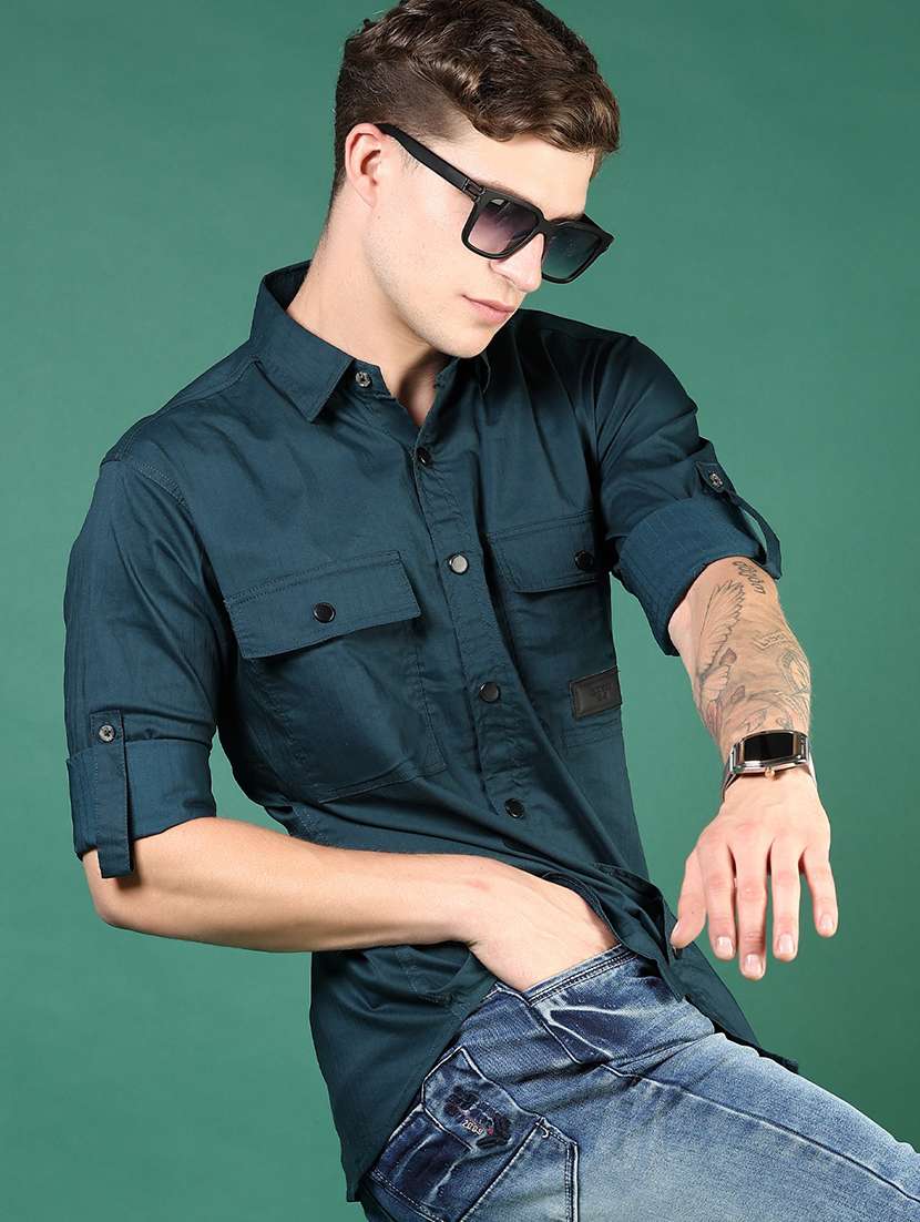 men blue solid long sleeve regular fit casual shirt  - 21854244 -  Standard Image - 1