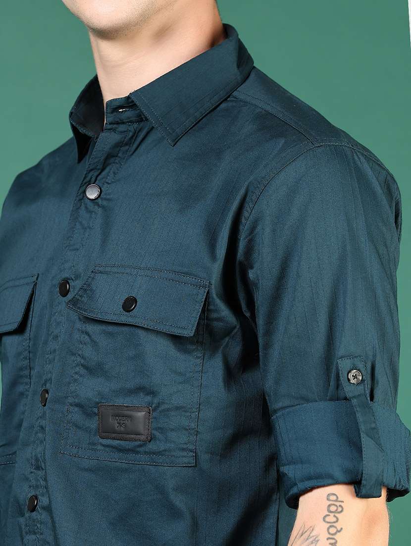 men blue solid long sleeve regular fit casual shirt  - 21854244 -  Standard Image - 4