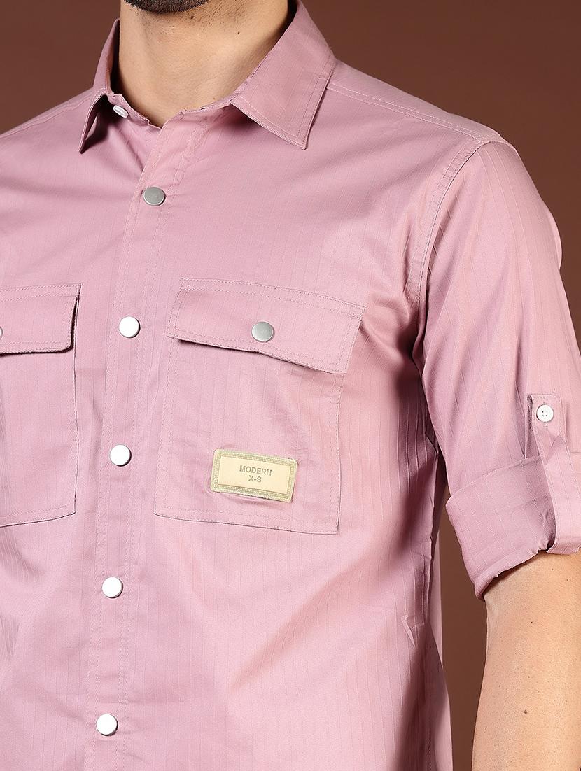 men pink solid long sleeve regular fit casual shirt - 21854245 - Standard Image - 4