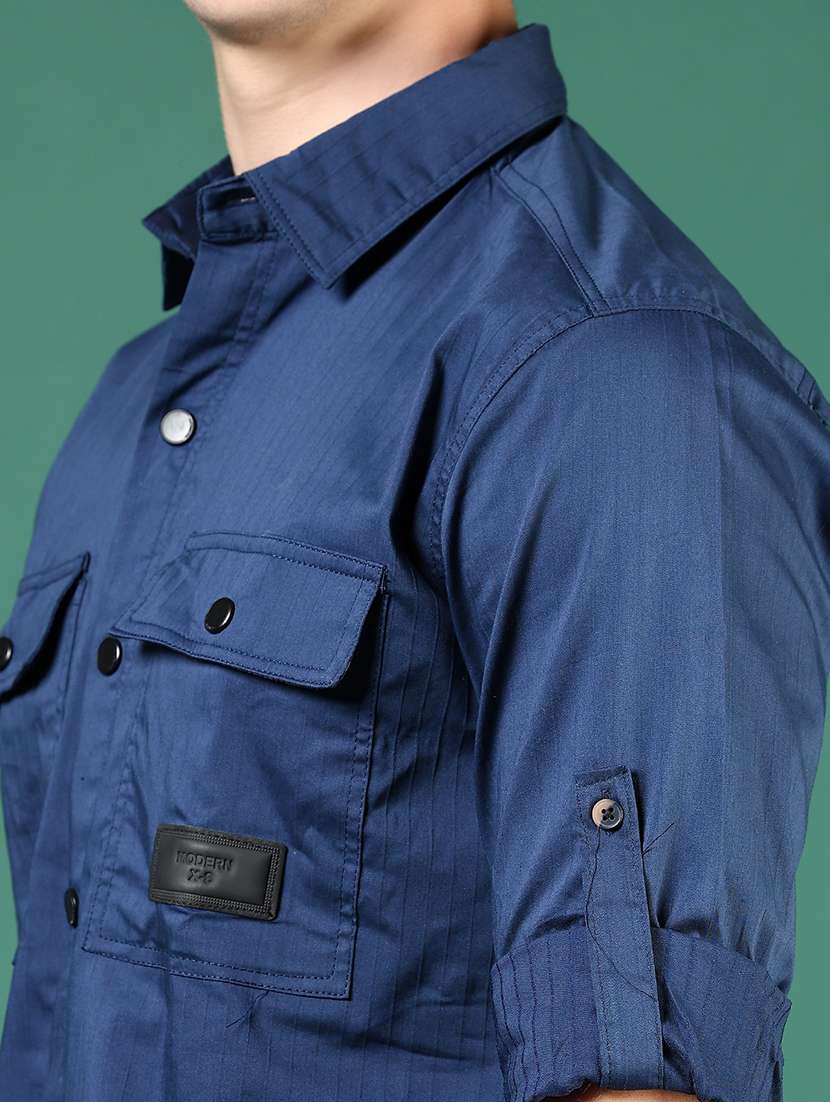 men blue solid long sleeve regular fit casual shirt  - 21854246 -  Standard Image - 4
