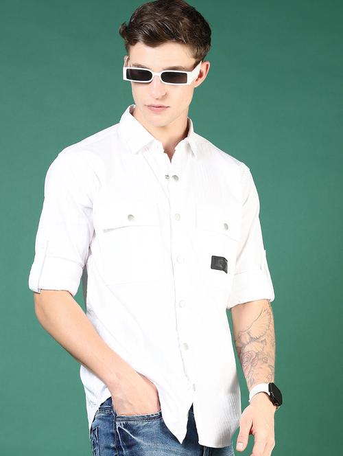 men white solid long sleeve regular fit casual shirt  - 21854247 -  Standard Image - 0