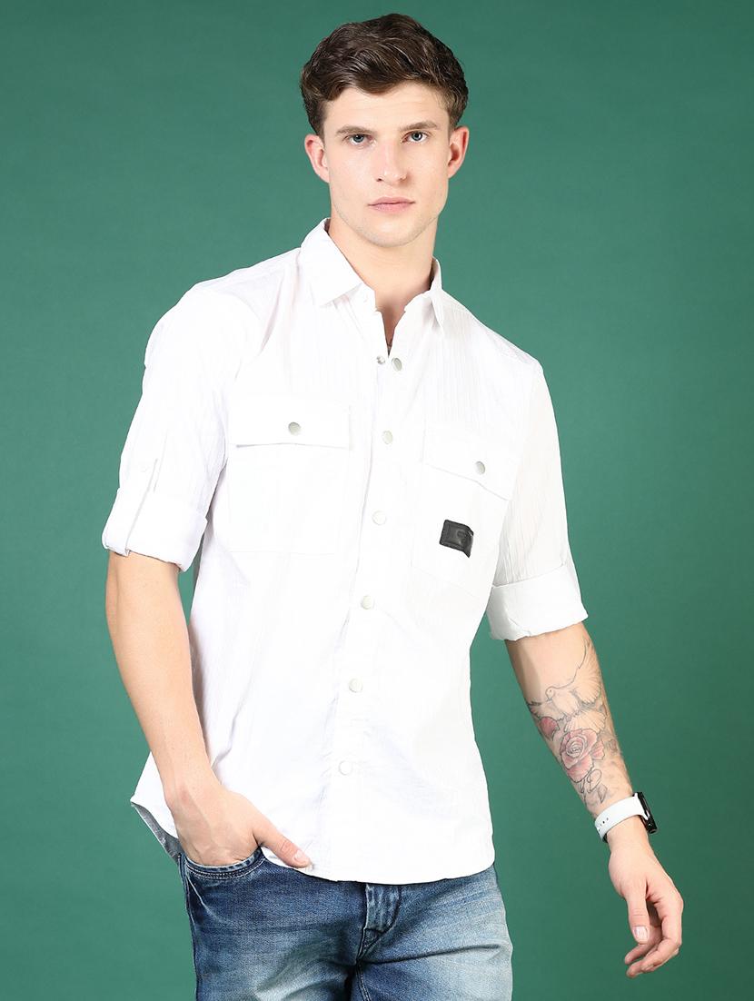 men white solid long sleeve regular fit casual shirt  - 21854247 -  Standard Image - 1