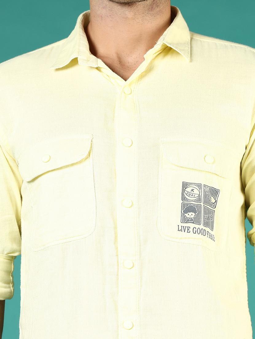 men yellow typography long sleeve regular fit casual shirt - 21854248 - Standard Image - 4