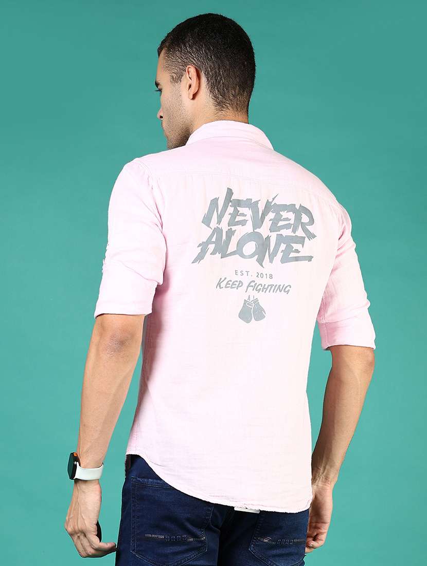 men pink typography long sleeve regular fit casual shirt - 21854249 - Standard Image - 4