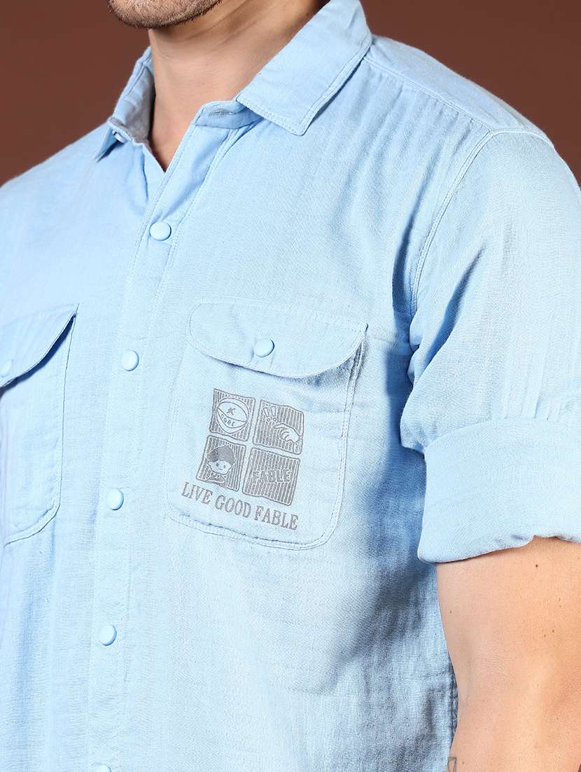 men blue typography long sleeve regular fit casual shirt  - 21854250 -  Standard Image - 4