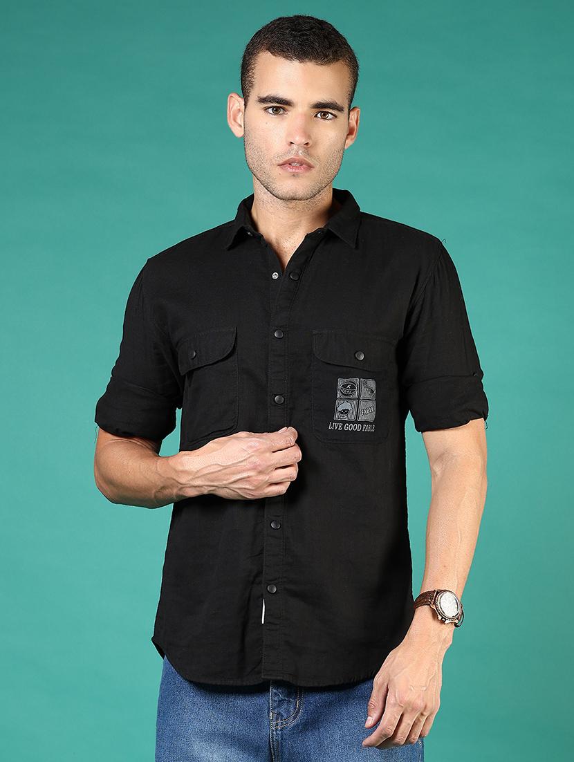 men black typography long sleeve regular fit casual shirt - 21854251 - Standard Image - 1