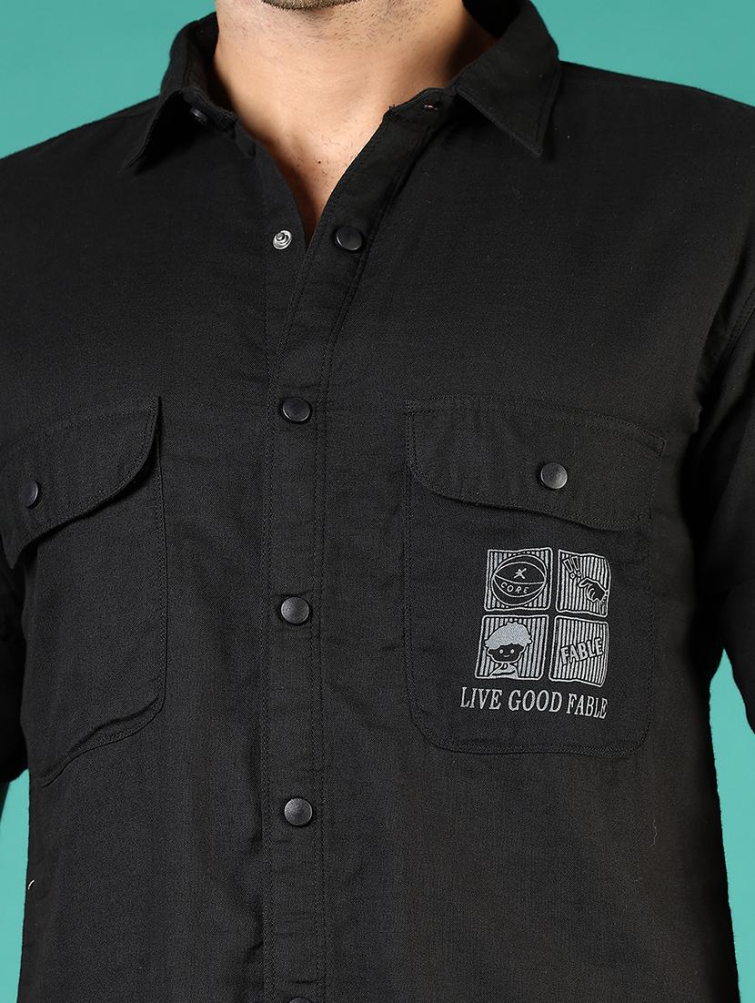 men black typography long sleeve regular fit casual shirt - 21854251 - Standard Image - 4