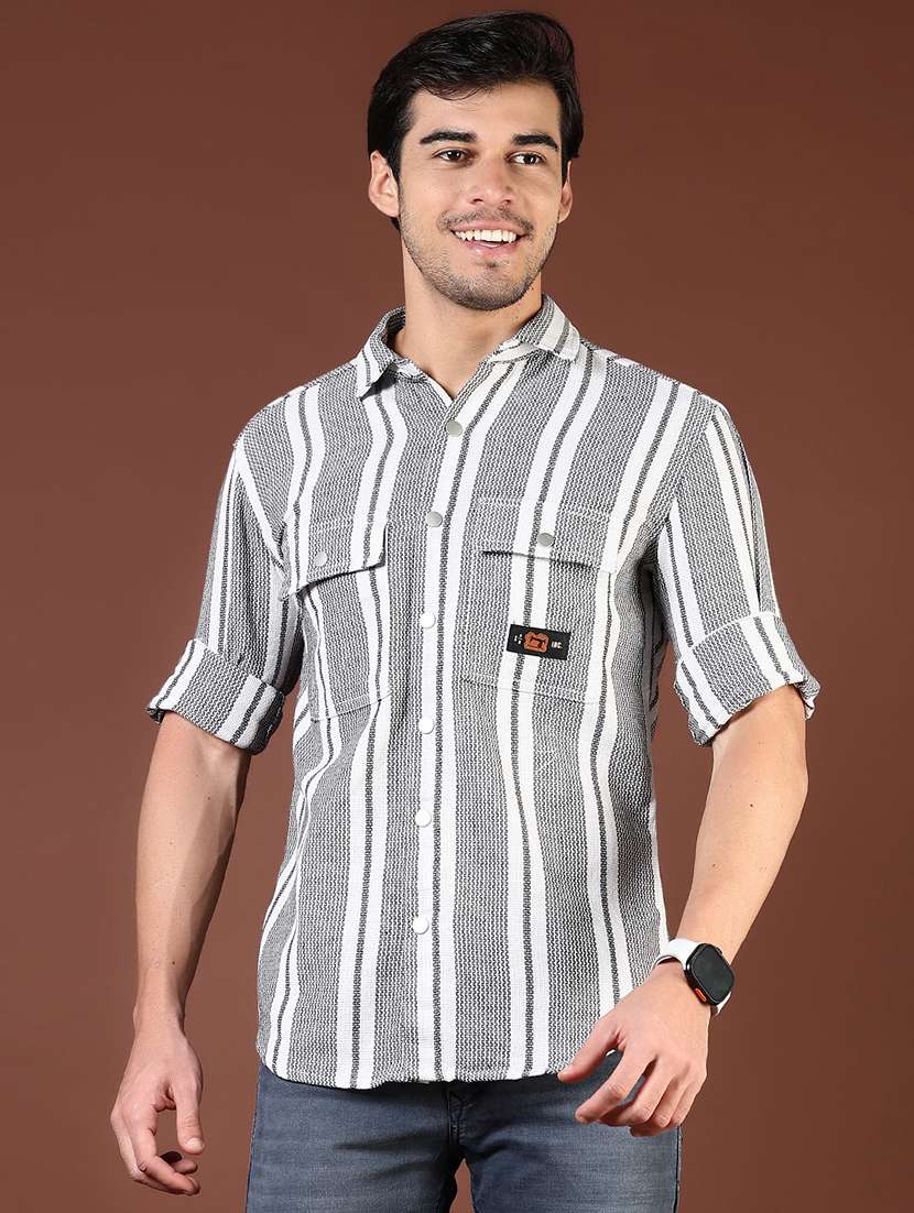 men grey stripes long sleeve regular fit casual shirt  - 21854254 -  Standard Image - 1