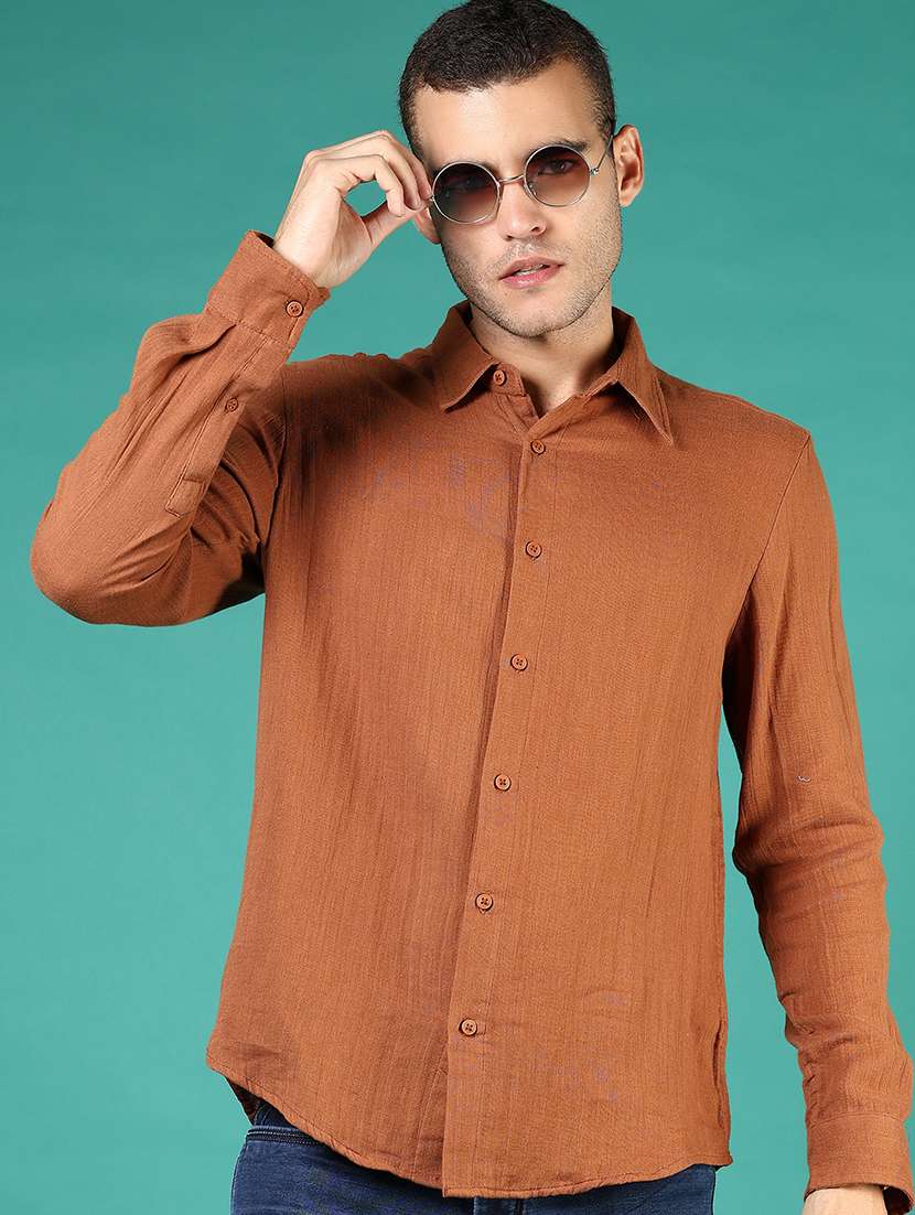 men solid long sleeve regular fit casual shirt